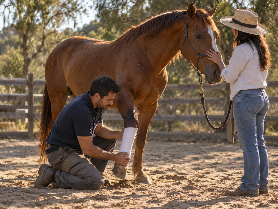 Physiotherapy for a horse with a healing leg
